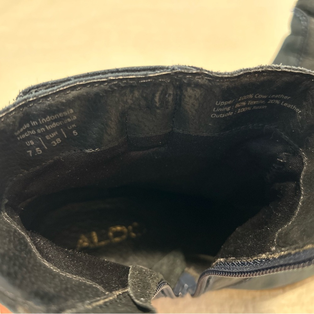 Aldo Dark Blue Leather Ankle Boots with Gold Zipper - Picture 6 of 6